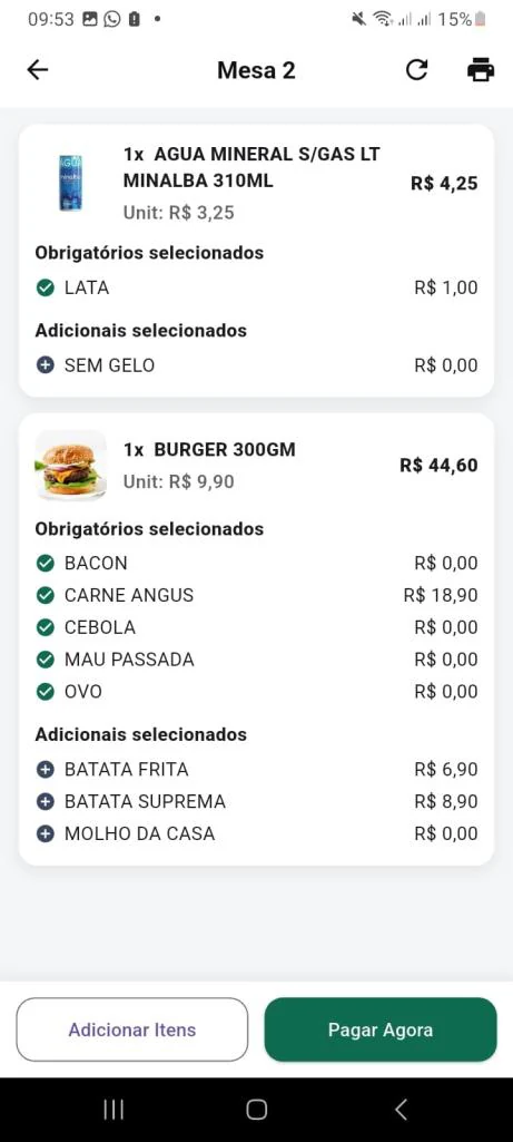 Tela de conferência do cliente